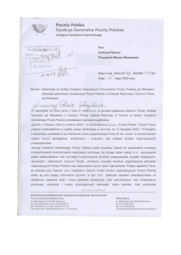 Treść pisma od dyrekcji Poczty w załączniku.