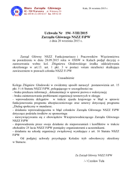 Uchwała Nr 194 -VIII/2015 Zarządu Głównego NSZZ FiPW