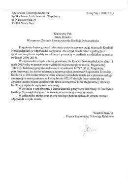 Regionalna Telewizja Kablowa Nowy Sącz 10.08.2015 Sp&oacute;łka