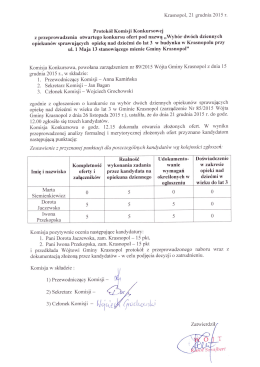 Krasnopol, 21 grudnia 2015 r. Protokół Komisji Konkursowej z