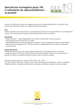 Specyficzne wymagania grupy VW w odniesieniu do