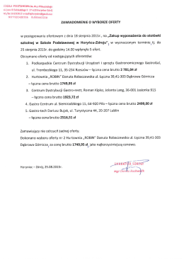 Zakup wyposażenia do stołówki szkolnej w Szkole - Horyniec