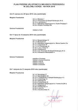 PLAN PRZERW URLOPOWYCH MIEJSKICH