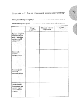 Załącznik nr 2. Arkusz obserwacji hospitowanych lekcji*