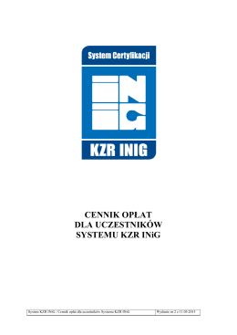 Cennik opłat dla uczestników Systemu KZR-INIG