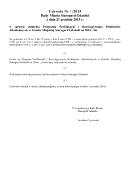 Uchwała Nr / /2015 Rady Miasta Starogard Gdański z dnia 21 grudnia