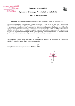 Zarządzenie nr 4/2016 Dyrektora Gminnego Przedszkola w
