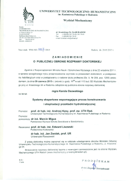 Zawiadomienie o publicznej obronie rozprawy doktorskiej