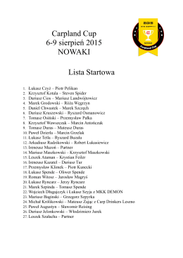 Carpland Cup 6-9 sierpień 2015 NOWAKI Lista Startowa