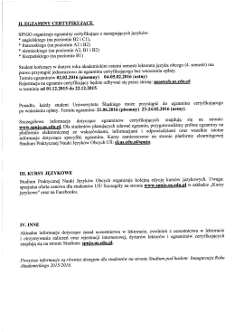 II. EGZAMINY CERTYFIKUJACE SPNJO organizuje egzaminy