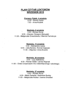 ` PLAN czYTAŃ |,EKTORÓW