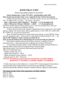 Komunikat 2/2015 dot. spisy gołębi młodych - PZHGP