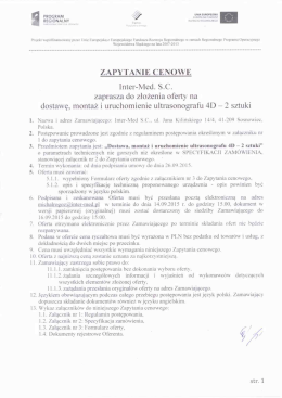 Zapytanie dot. dostawy, montażu i uruchomienia dwóch aparatów
