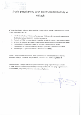 Środki pozyskane w 2014 przez Ośrodek
