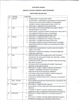 plan pracy komisji oświaty, kultury i opieki społecznej na 2015 rok