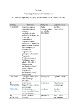 Plan pracy - Publiczne Gimnazjum w Bodzanowie