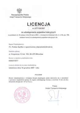 Licencja na udostepnianie pojazdów trakcyjnych