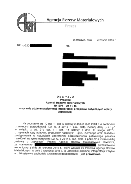 Decyzja Prezesa ARM nr BPI-21F/15 w sprawie pisemnej