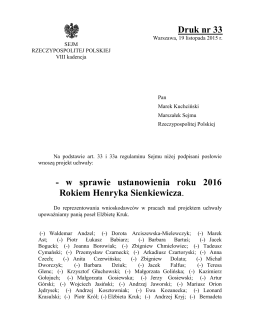 w sprawie ustanowienia roku 2016 Rokiem Henryka Sienkiewicza.