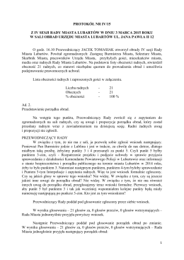 protokół nr iv/15 z iv sesji rady miasta lubartów w dniu 3 marca 2015