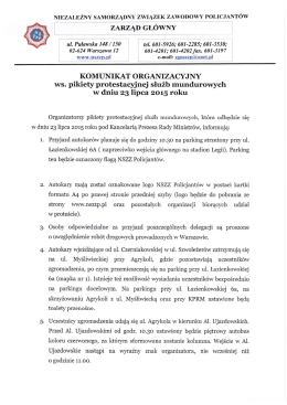 komunikat organizacyjny w sprawie pikiety