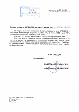 Dotyczy: programu NORMA PRO wersja 4.01 Marzec 2003 r
