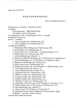 Sygn. akt I NS 405/15 - Sąd Rejonowy w Sanoku