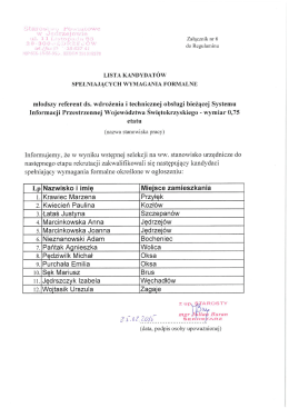 LISTA KANDYDATÓW sPEŁNIAJĄCYCH wYMAGANIA FORMALNE