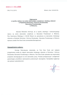 Ogłoszenie o wyniku naboru na wolne stanowisko urzędnicze