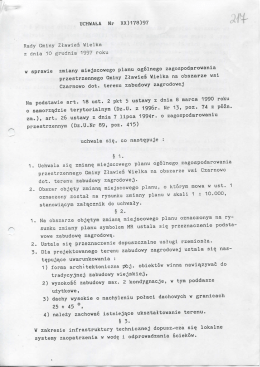 Uchwała Nr XX/178/97 w sprawie zmiany miejscowego planu