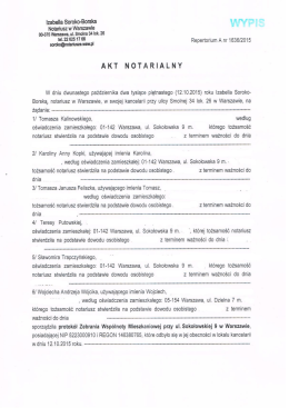 AKT NOTARIALNY - "KASKADA NA WOLI" ul.Sokołowska 9