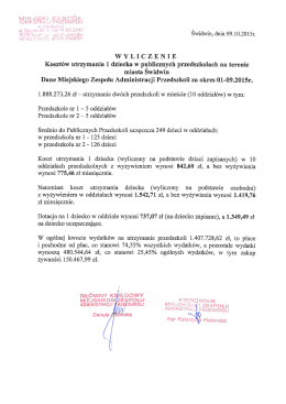 Wyliczenie kosztów utrzymania 1 dziecka za okres 01