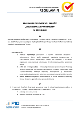 Regulamin Certyfikatu "Organizacja sprawdzona" w 2015 roku