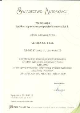 Świadectwo Autoryzacji POLON ALFA na