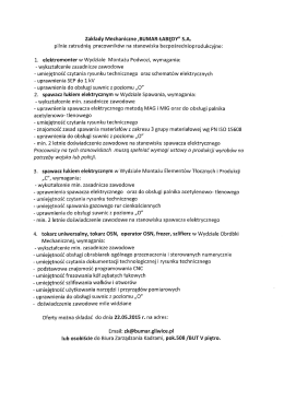 Zakłady Mechaniczne ,BUMAR-ŁABĘDY” S.A. pilnie zatrudnia