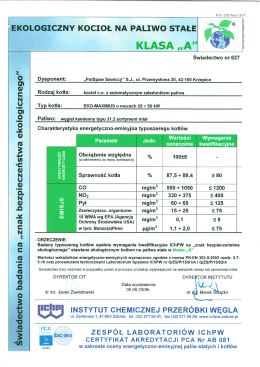 EKoLoGIczNY KocIoŁ NA PALIwo sTAŁE KLASA &bdquo;A&rdquo;