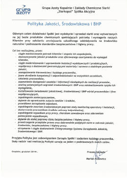 Polityka Jakości, Środowiskowa i BHP