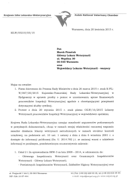 Wniosek do Głównego Lekarza Weterynarii Marka Pirsztuka i