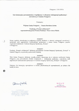 List intencyjny porozumienia o współpracy w obszarze reintegracji