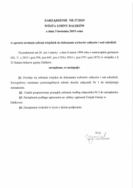 zARzĄDzENIE NR 27/2015 WÓJTA GMINY DALIKÓW