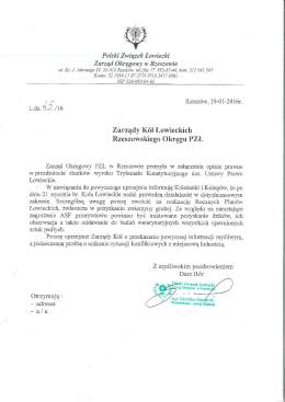Pismo - POLSKI ZWIĄZEK ŁOWIECKI Zarząd Okręgowy w Rzeszowie