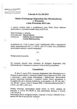 Uchwała Nr Os.196.2015 Składu Orzekającego Regionalnej Izby