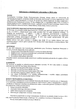 Informacja o działalności schroniska w 2014r.