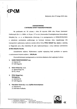 ˙ţZawiadomienie o wyborze oferty najkorzystniejszej