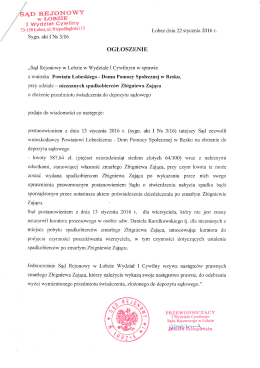 Dokument z treścią ogłoszenia.