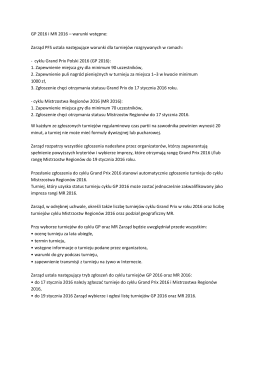 GP 2016 i MR 2016 – warunki wstępne: Zarząd PFS ustala