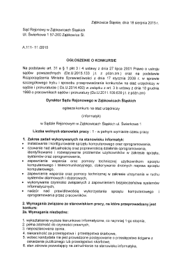 Nowe ogłoszenie - Sąd Rejonowy w Ząbkowicach