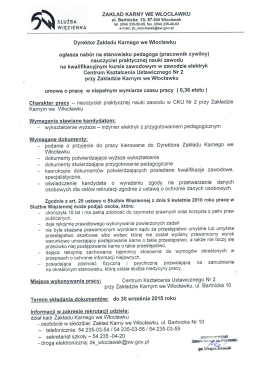 Dyrektor Zakładu Karnego we Włocławku ogłasza nab&oacute;r na