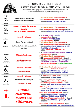 Liturgikus hetirend - 2016. május 2-8.