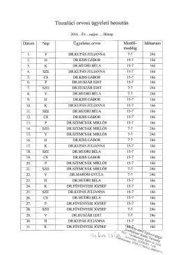 2016. májusi orvosi ügyeleti beosztás